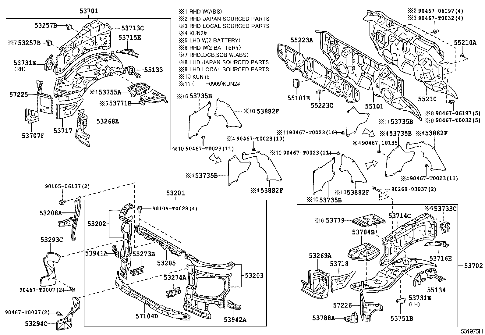 53701-0K011 APRON SUB-ASSY, FRONT FENDER, RH product image