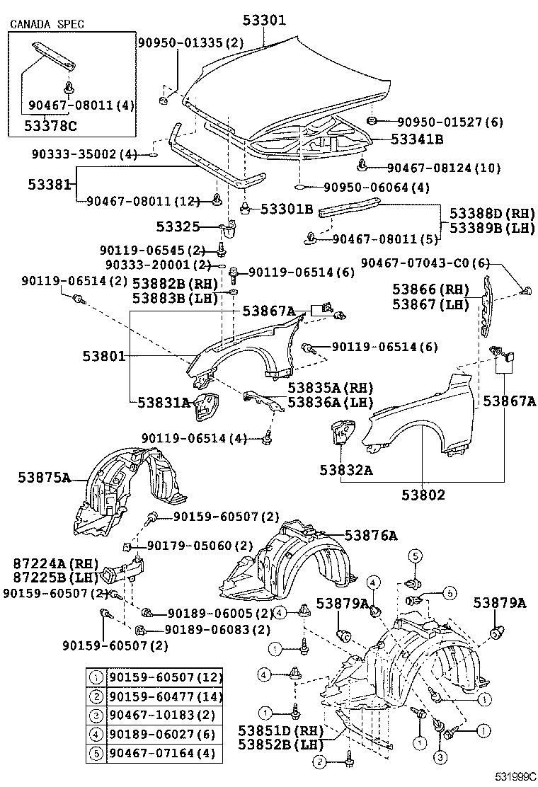 Toyota 53867-24010 SEAL, FRONT FENDER TO COWL SIDE, LH