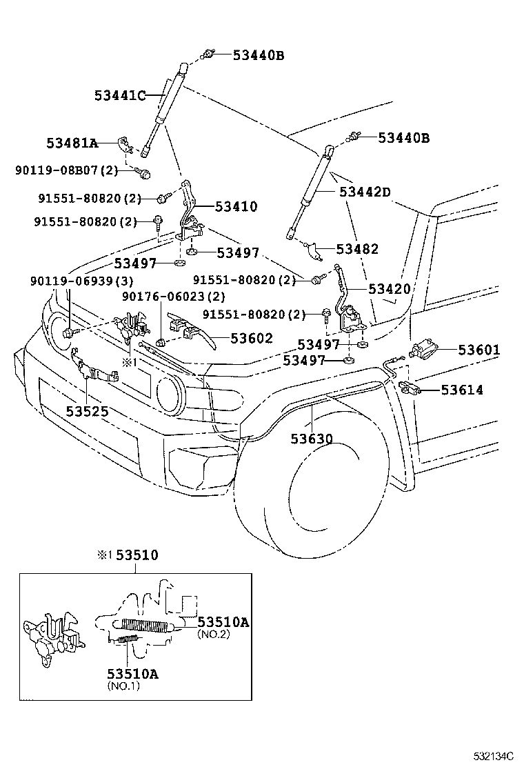 Toyota 53614-35020 CLAMP, HOOD LOCK CONTROL CABLE