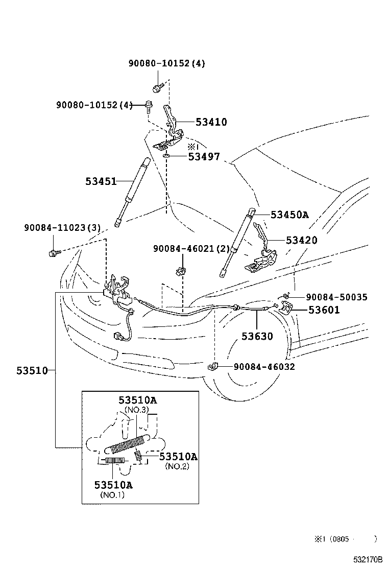 Toyota 53630-06100 CABLE ASSY, HOOD LOCK CONTROL