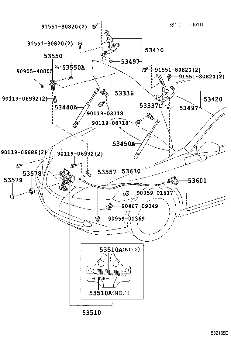 Toyota 53630-33150 CABLE ASSY, HOOD LOCK CONTROL