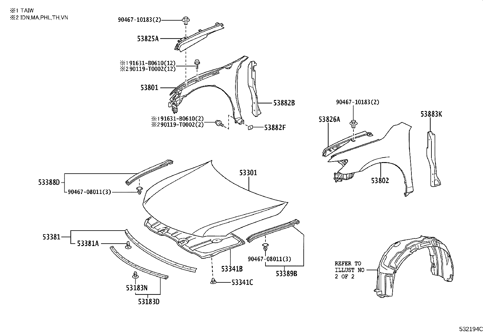 53801-06130 FENDER SUB-ASSY, FRONT RH product image