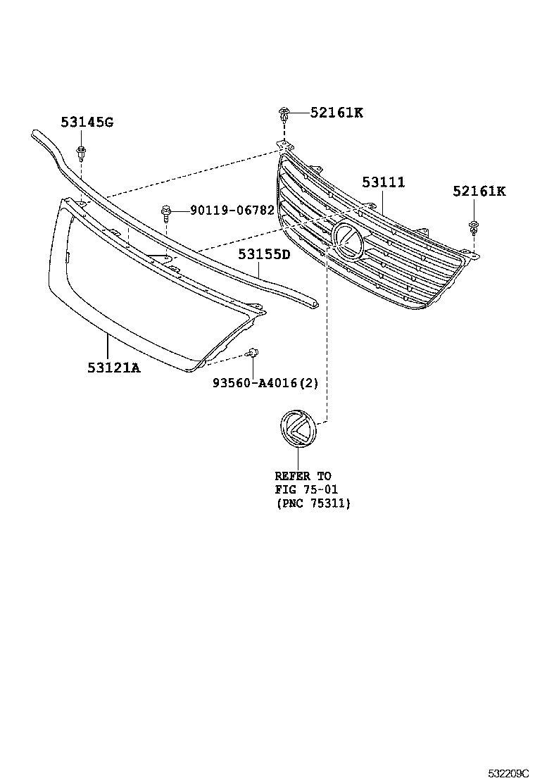 53111-33420 MOULDING, RADIATOR GRILLE product image
