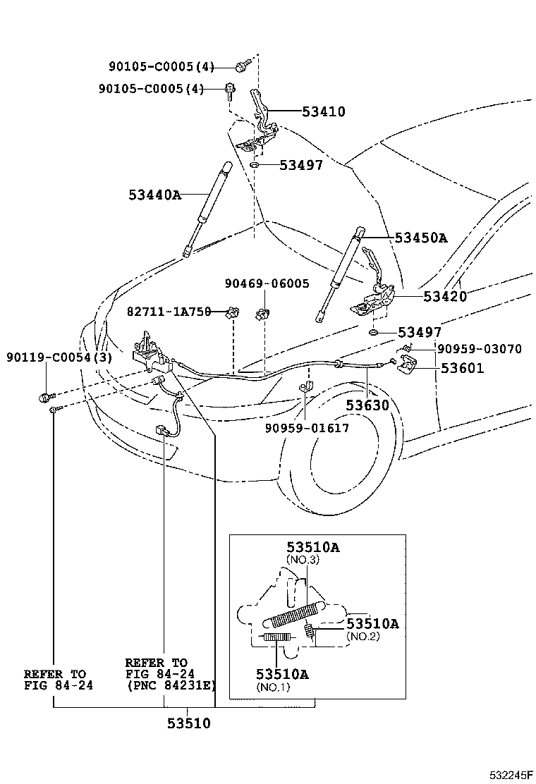 53440-06070 SUPPORT ASSY, HOOD, RH product image