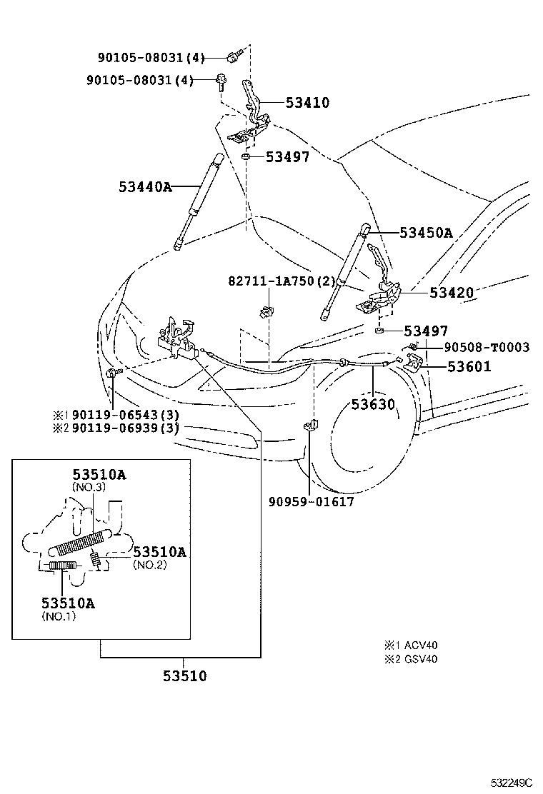 53440-06060 SUPPORT ASSY, HOOD, RH product image