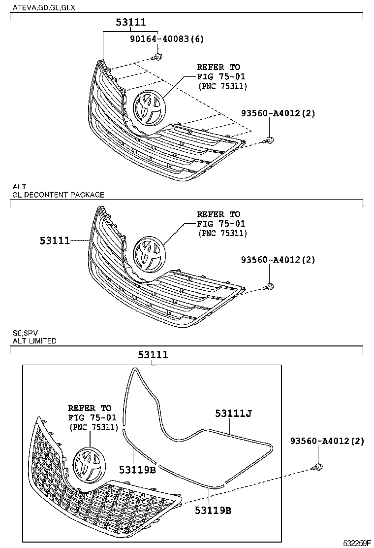 53101-06130 GRILLE, RADIATOR product image