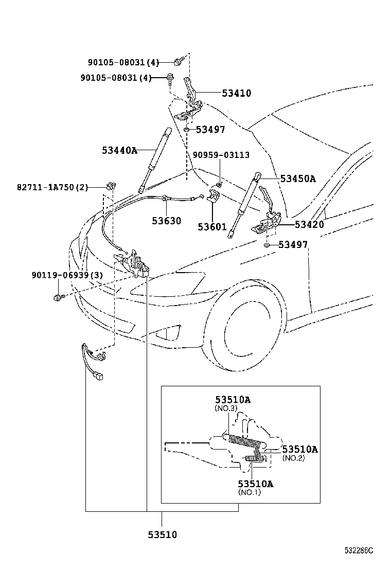 53630-06110 CABLE ASSY, HOOD LOCK CONTROL product image