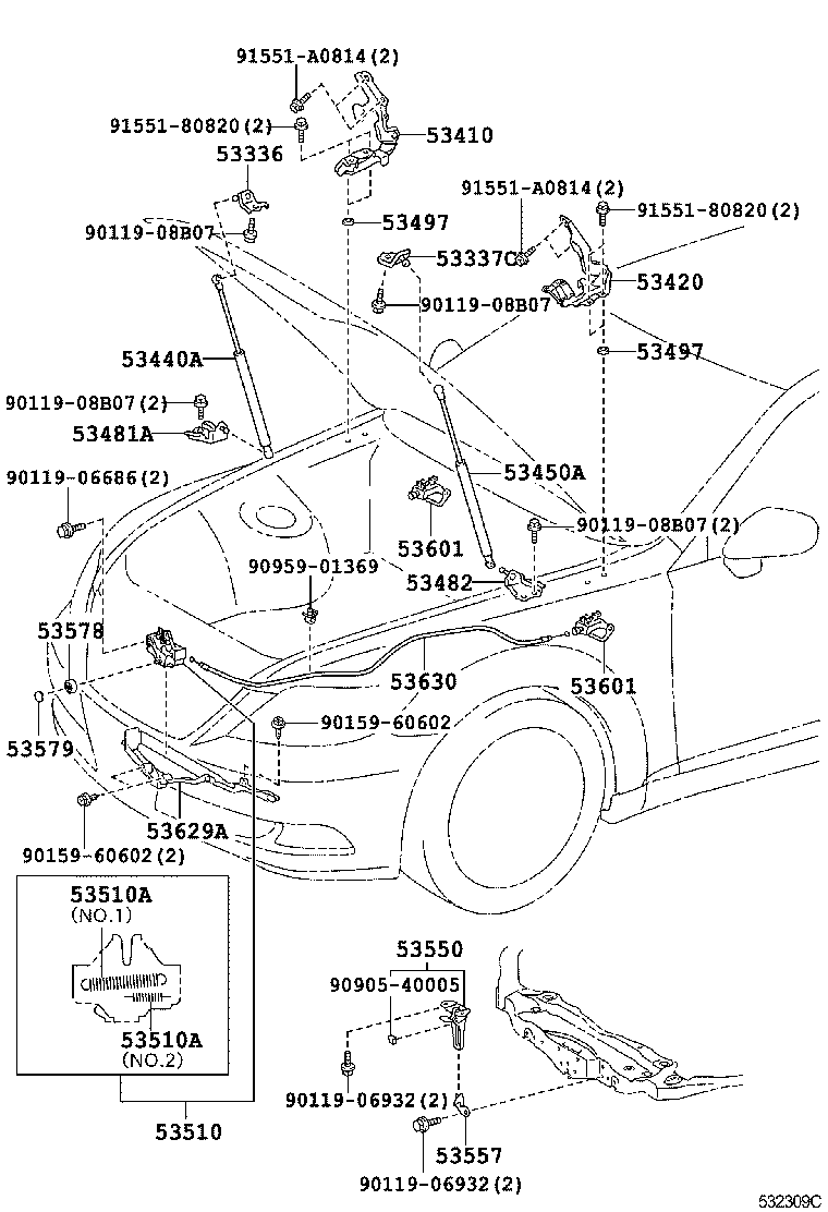 Toyota 53420-50080 HINGE ASSY, HOOD, LH