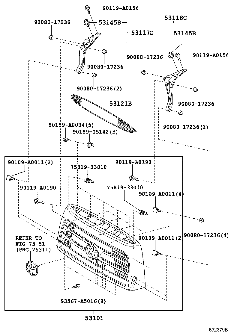 Toyota 53100-0C151 GRILLE SUB-ASSY, RADIATOR