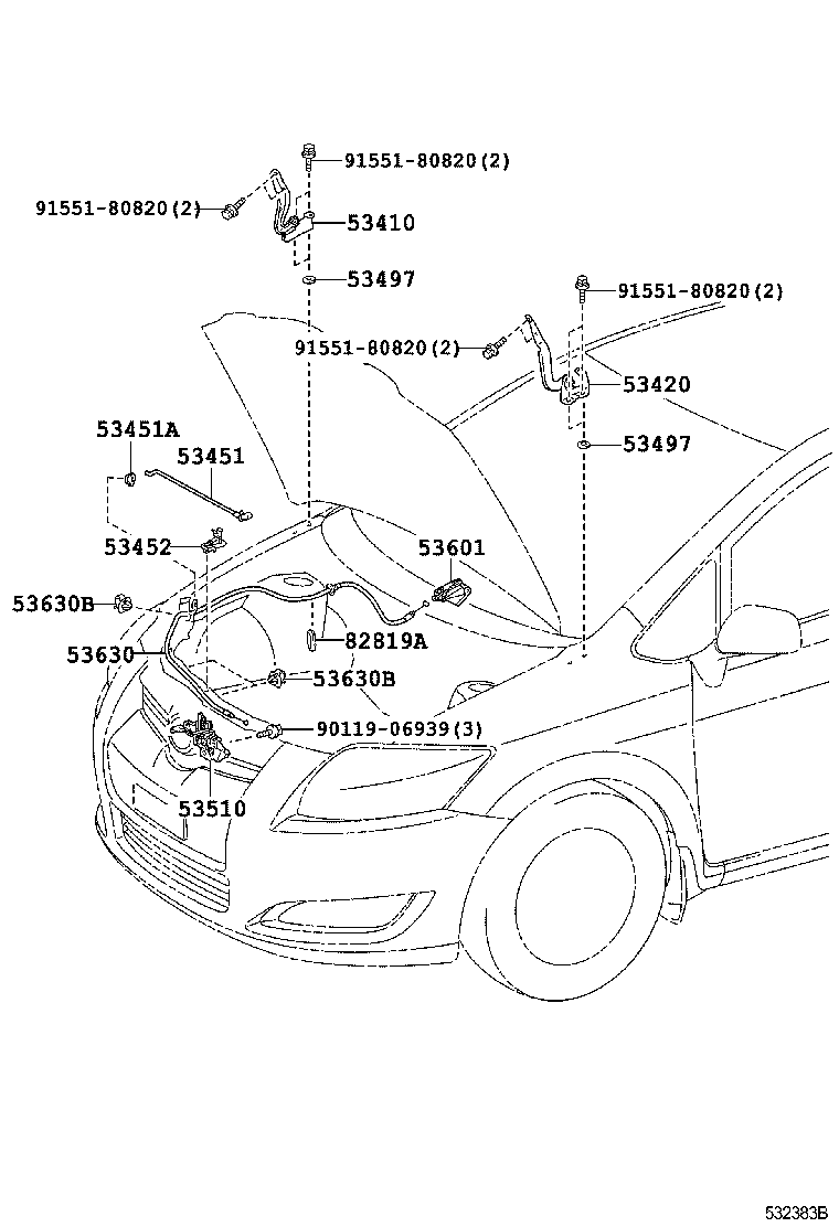 53630-12530 CABLE ASSY, HOOD LOCK CONTROL product image