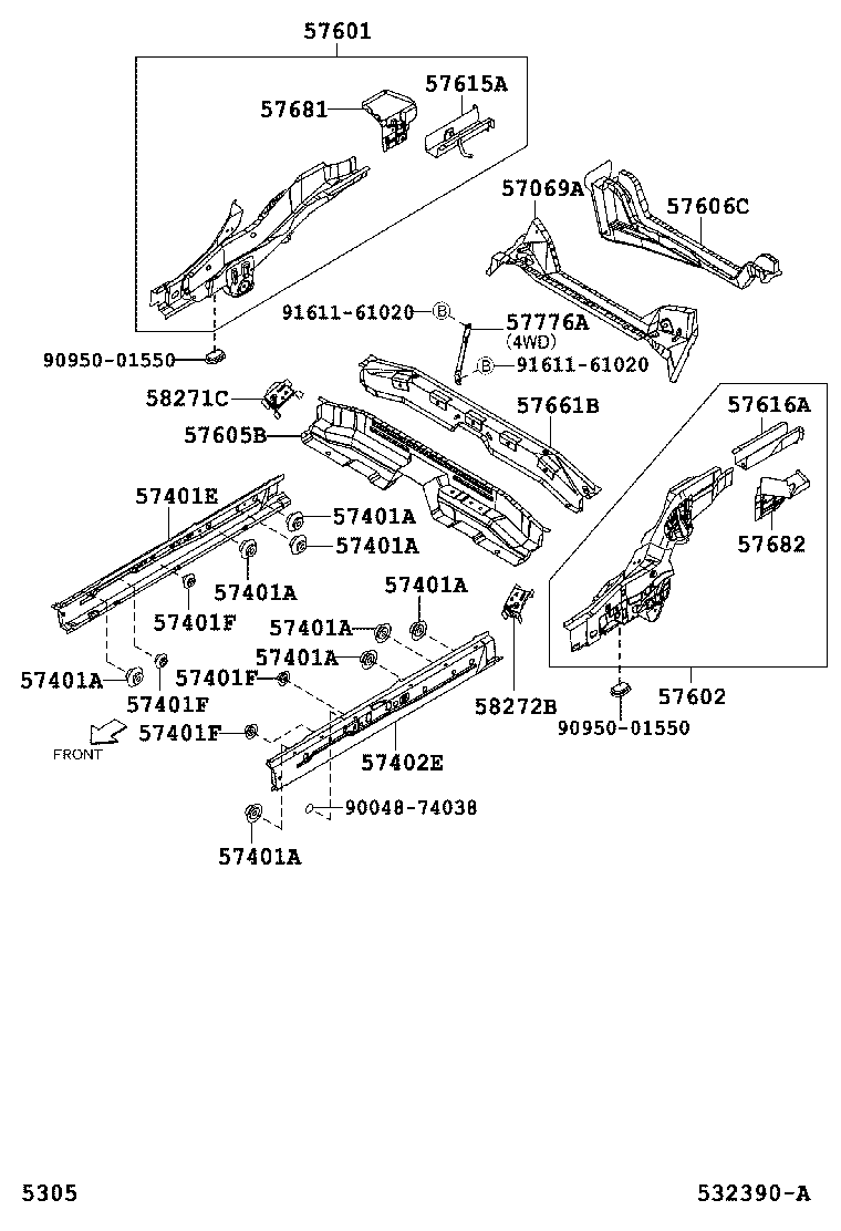 57069-B1020 MEMBER, REAR FLOOR, CENTER product image