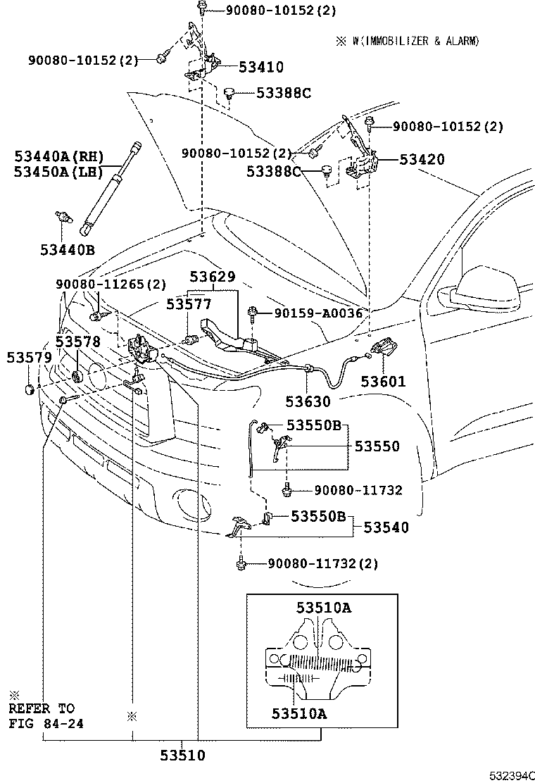 Toyota 53630-0C031 CABLE ASSY, HOOD LOCK CONTROL