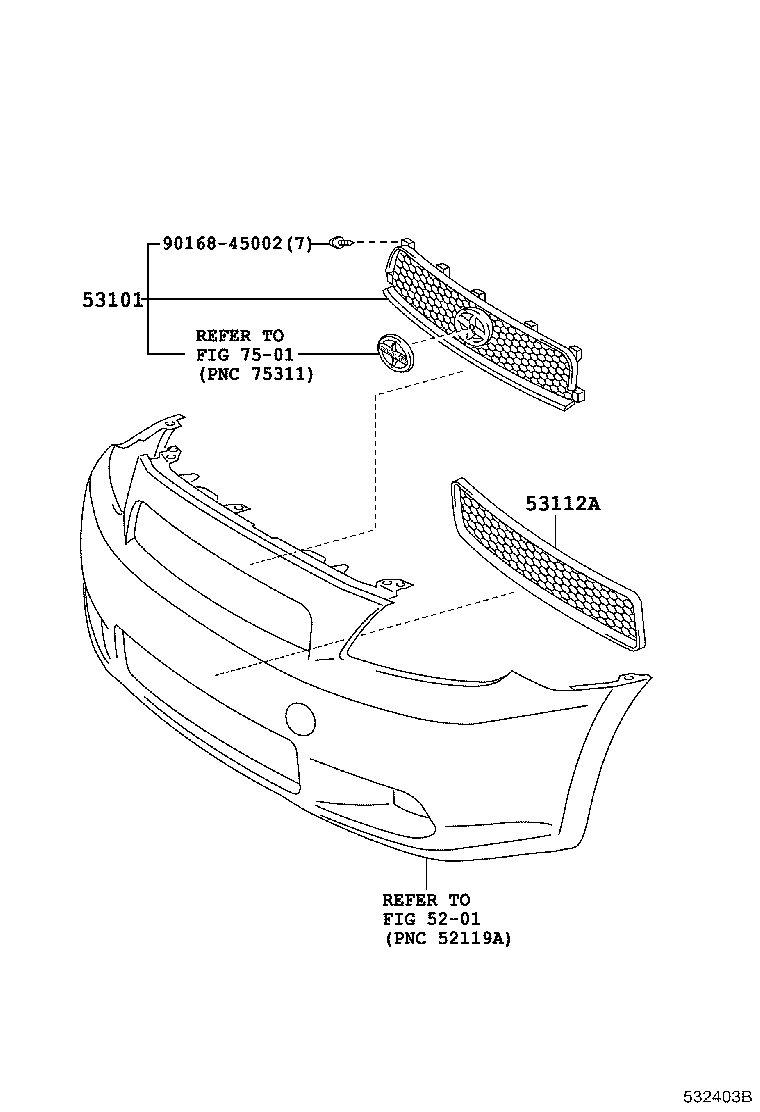 Toyota 53101-21110 GRILLE SUB-ASSY, RADIATOR