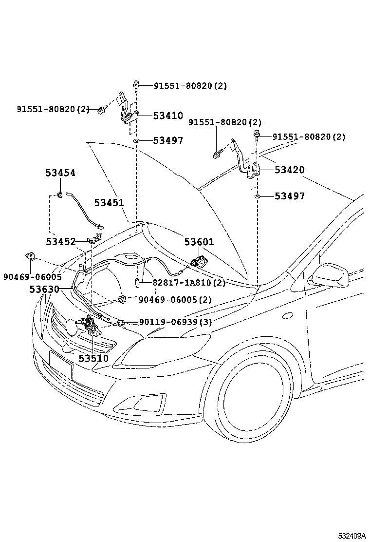 53630-12580 CABLE ASSY, HOOD LOCK CONTROL product image