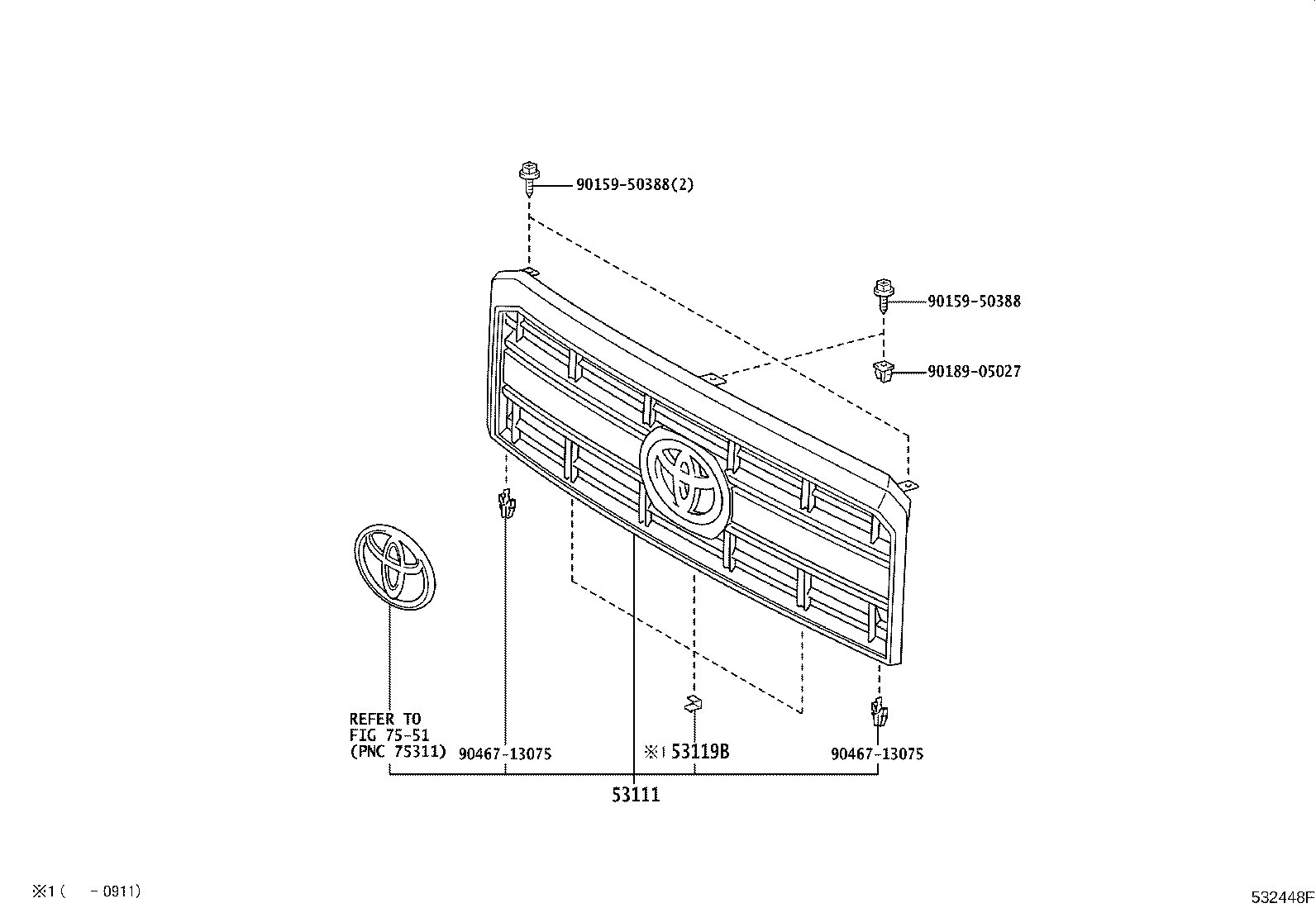 Toyota 53101-60450 GRILLE, RADIATOR