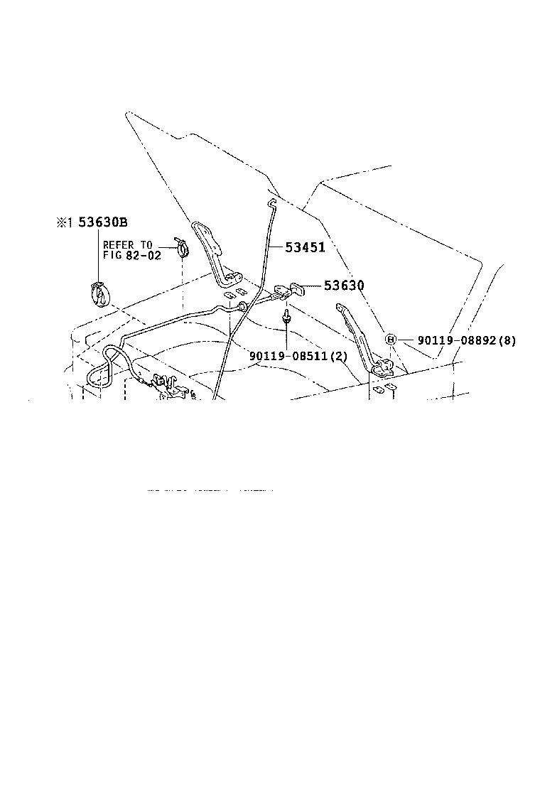 Toyota 53630-60190 CABLE ASSY, HOOD LOCK CONTROL