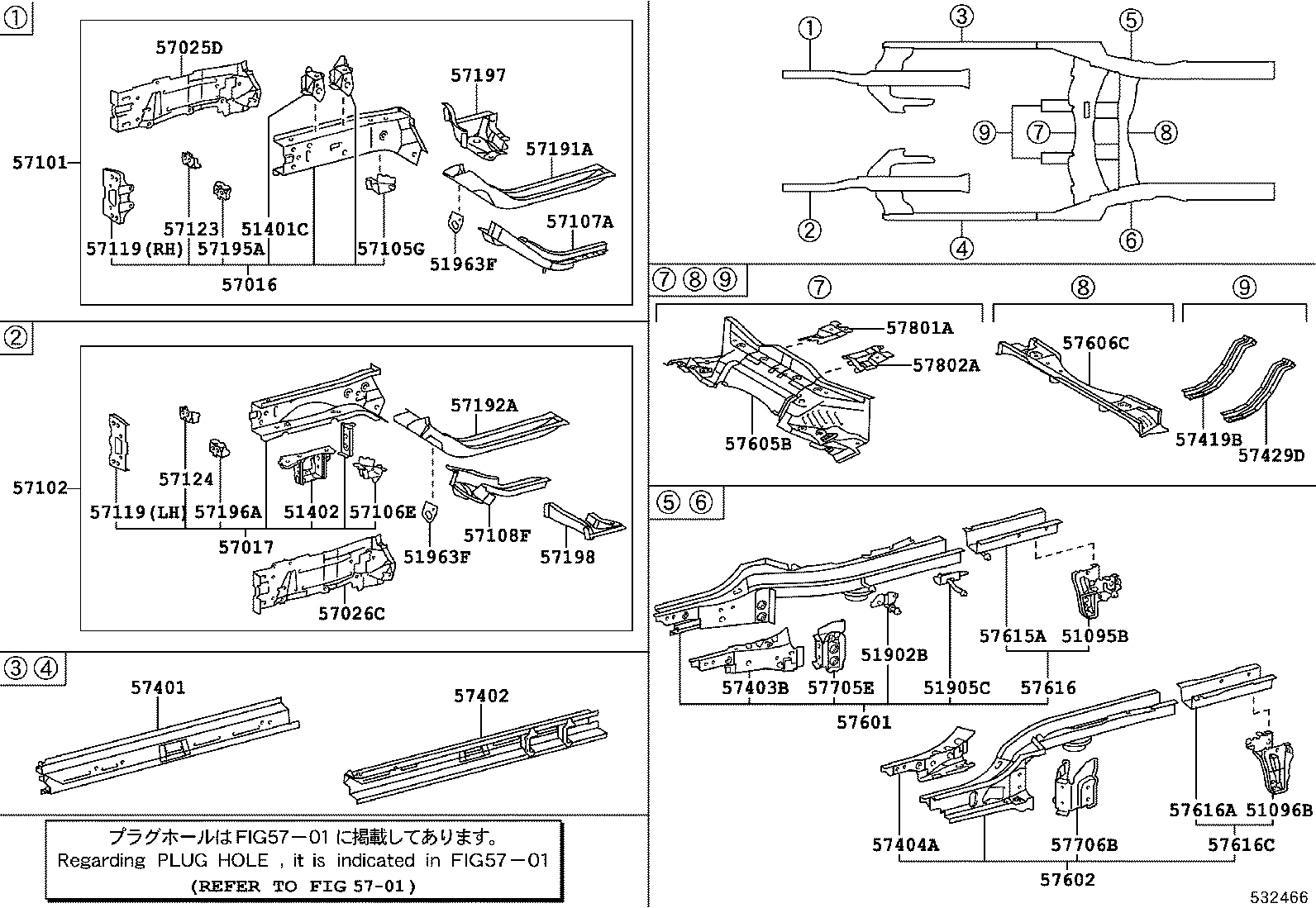 57602-0D110 MEMBER SUB-ASSY, REAR FLOOR SIDE, LH product image