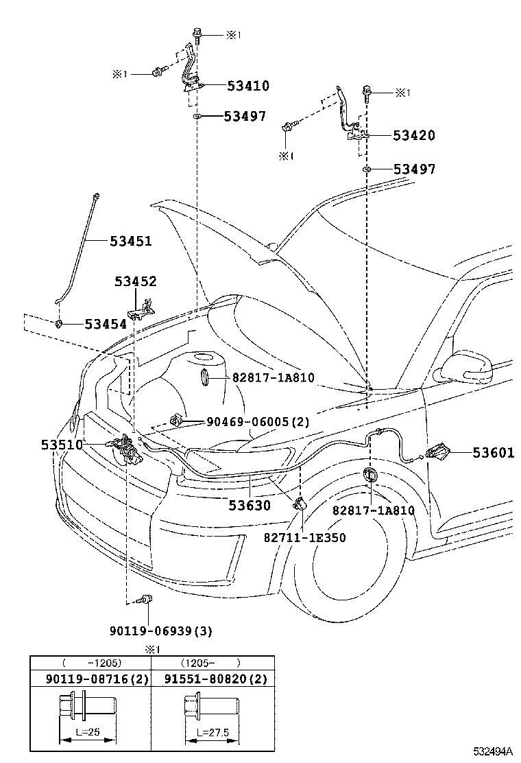 Toyota 53630-12640 CABLE ASSY, HOOD LOCK CONTROL