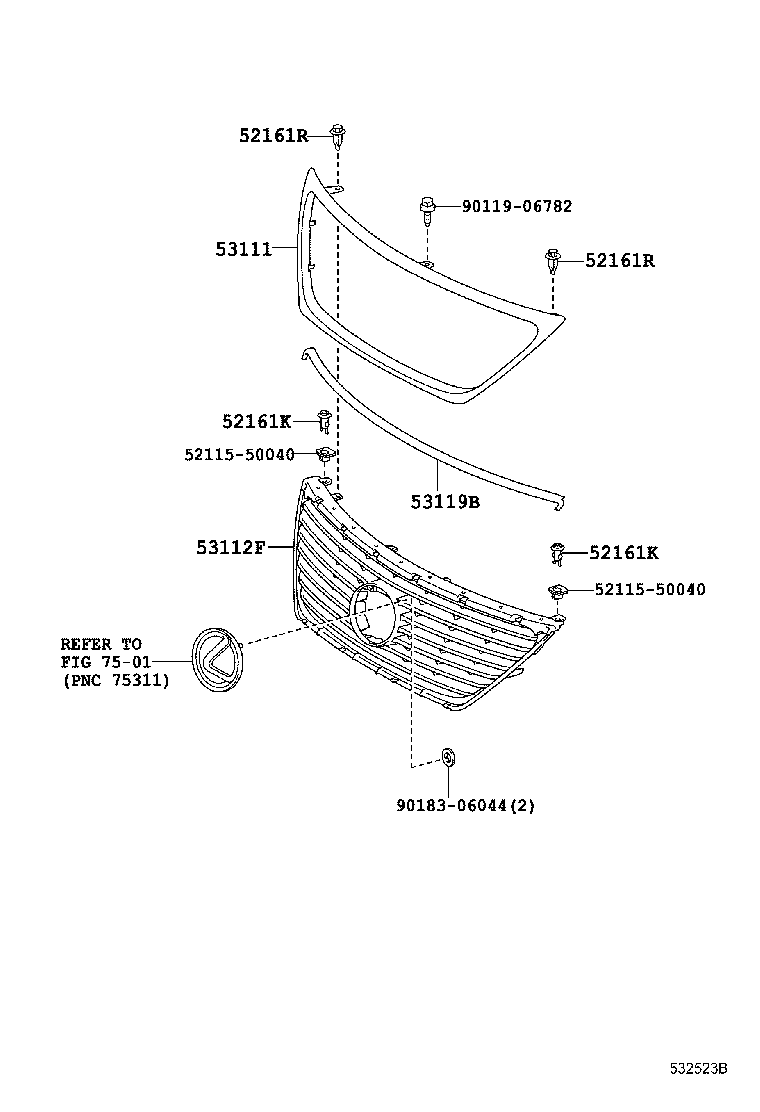 Toyota 53100-50906 GRILLE, RADIATOR