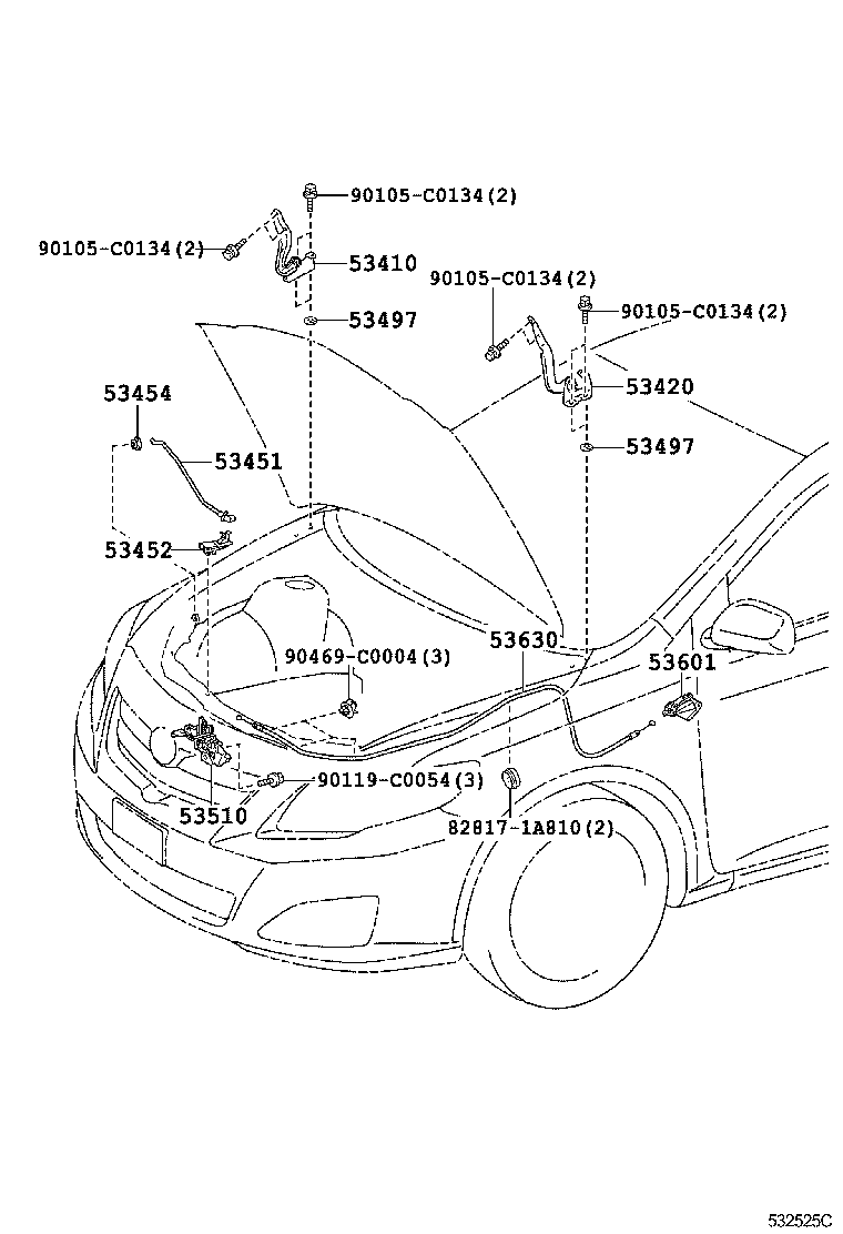 53440-02080 ROD, HOOD SUPPORT product image