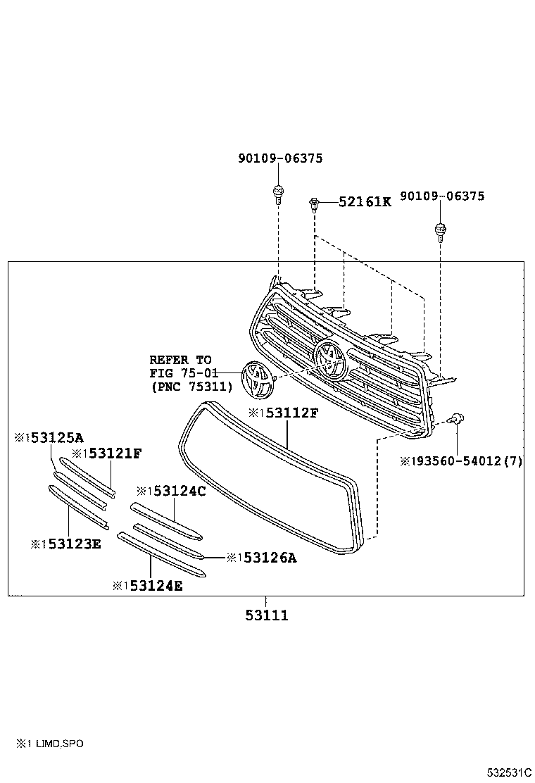 Toyota 53101-48170 GRILLE, RADIATOR