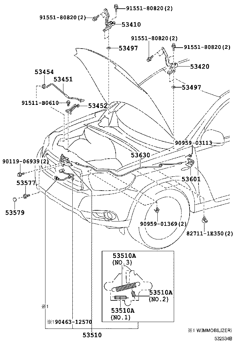 Toyota 53630-48050 CABLE ASSY, HOOD LOCK CONTROL