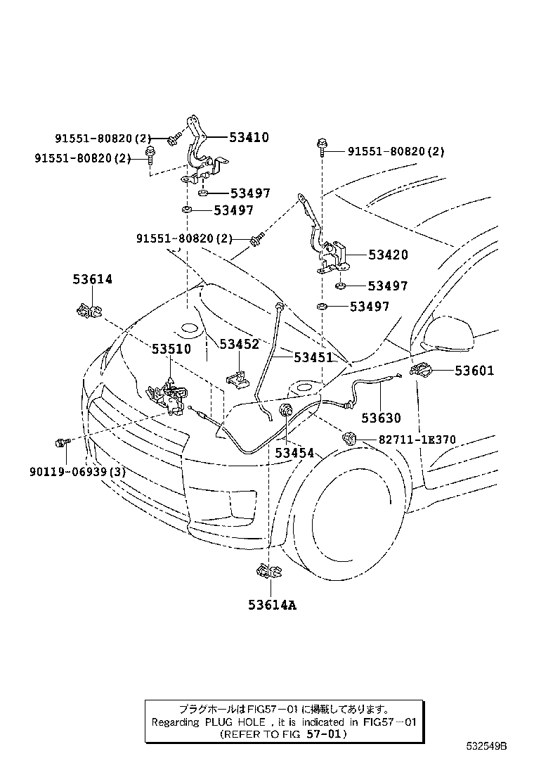 Toyota 53410-52271 HINGE ASSY, HOOD, RH