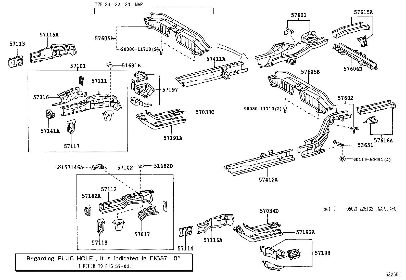 57146-02020 REINFORCEMENT, FRONT SIDE MEMBER, REAR LH product image