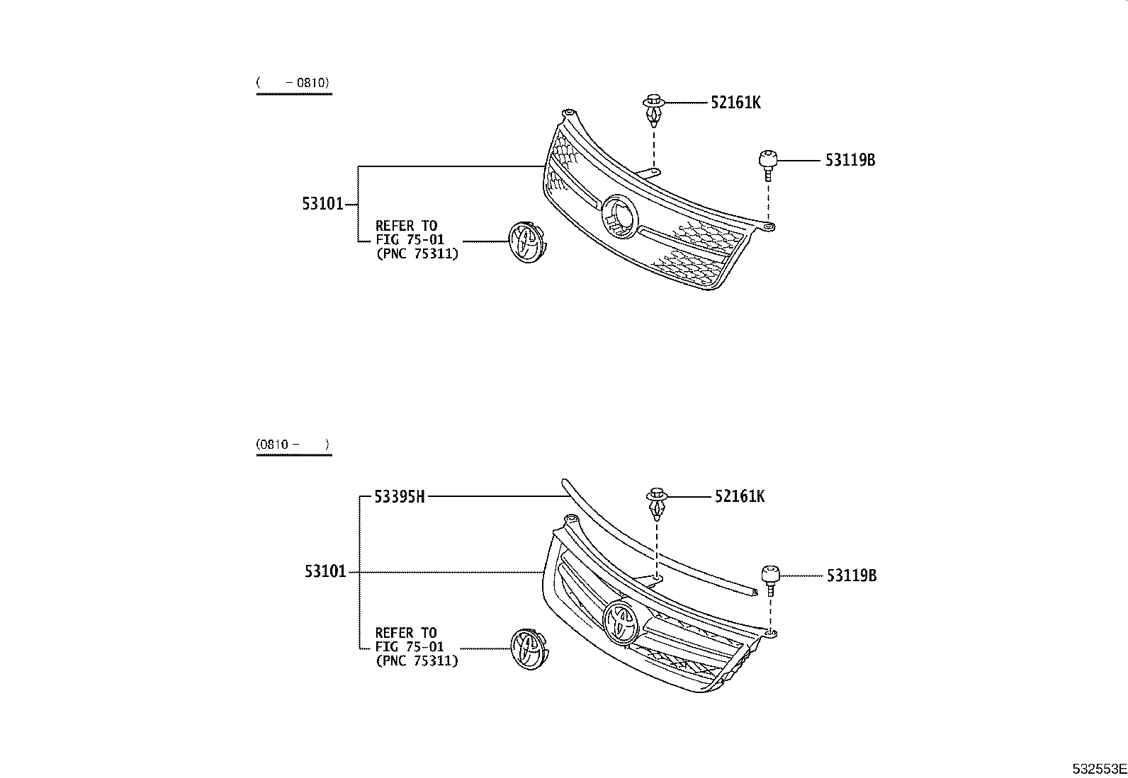 53395-13010 SEAL, HOOD TO RADIATOR GRILLE product image
