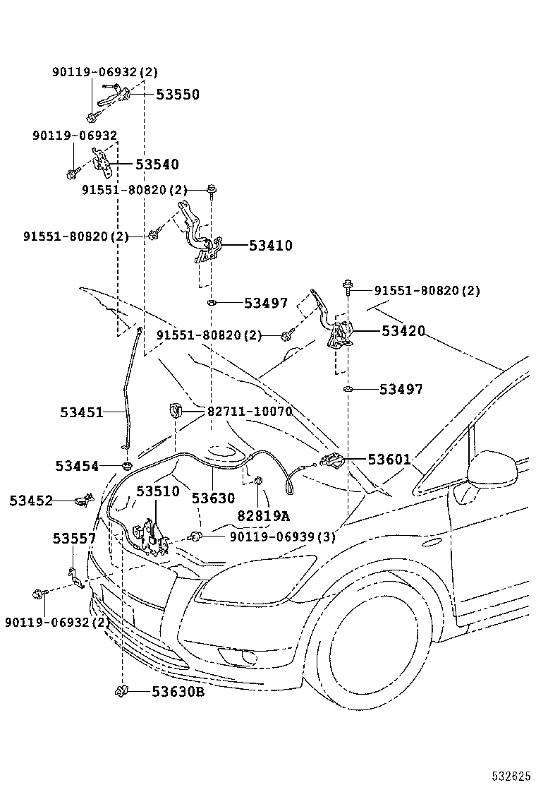 53550-72010 HOOK ASSY, HOOD AUXILIARY CATCH product image