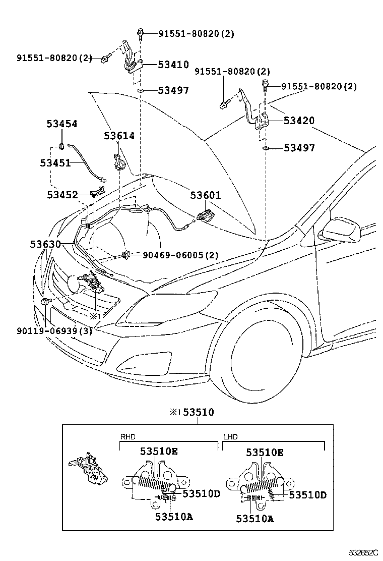 53452-12080 HOLDER, HOOD STAY product image