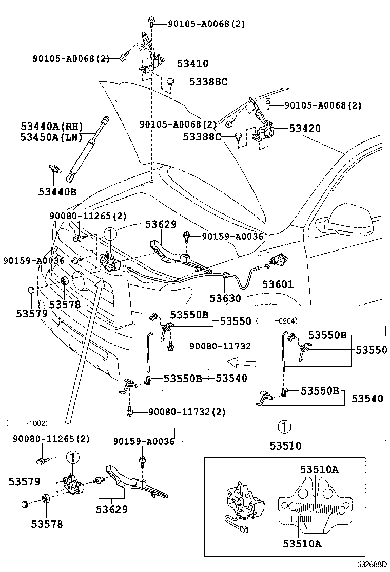 53629-0C011 COVER, HOOD LOCK CONTROL CABLE product image