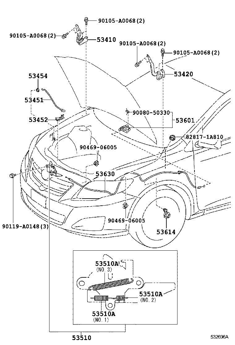 Toyota 53601-02020-B3 LEVER SUB-ASSY, HOOD LOCK CONTROL