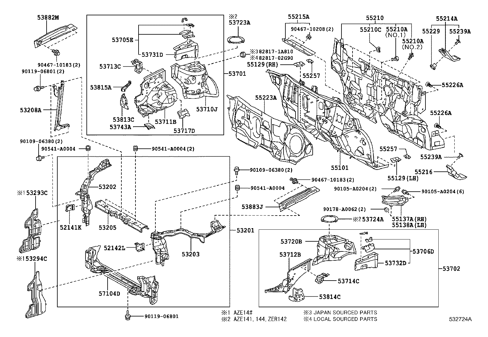 Toyota 53705-02030 MEMBER SUB-ASSY, FRONT APRON TO COWL SIDE, RH