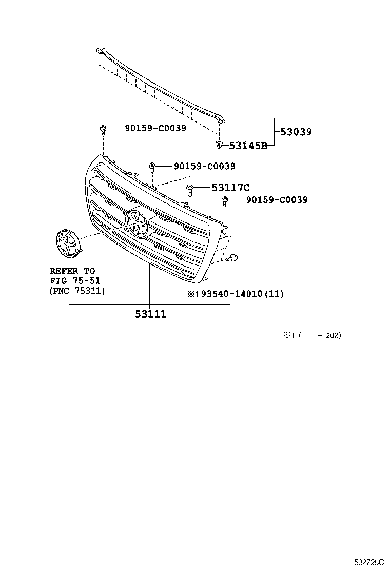 53101-60580 GRILLE, RADIATOR product image