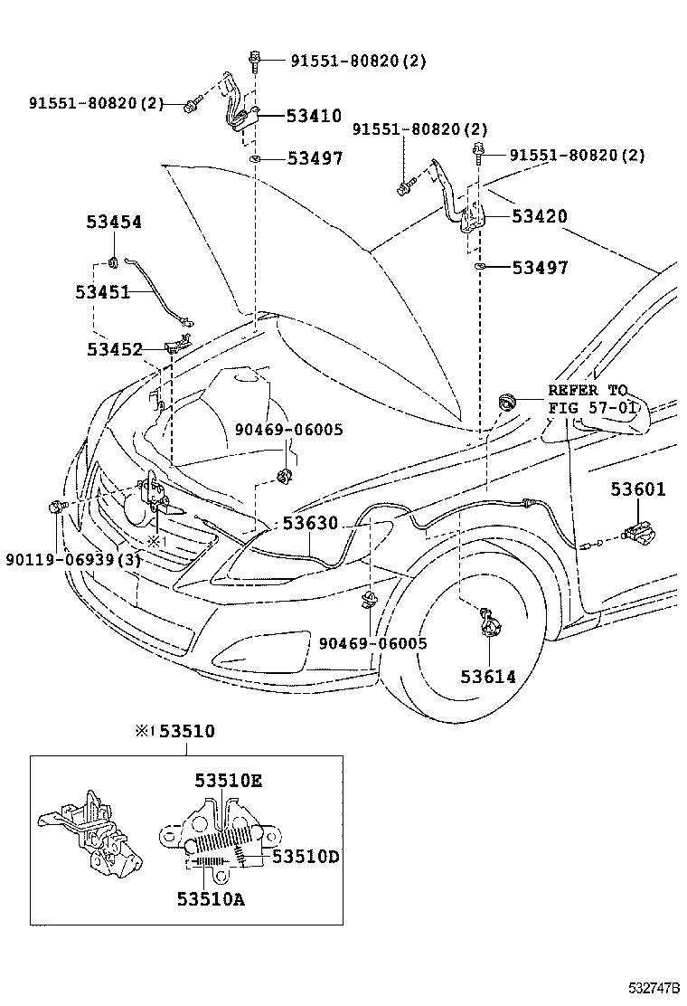 Toyota 53630-12610 CABLE ASSY, HOOD LOCK CONTROL