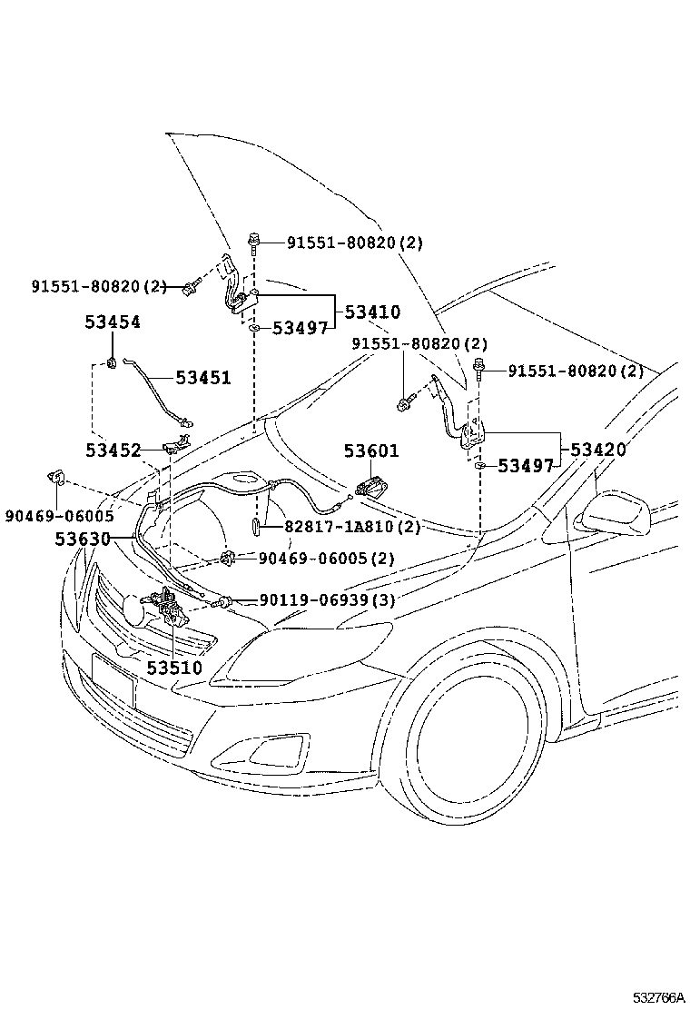 53630-02150 CABLE ASSY, HOOD LOCK CONTROL product image