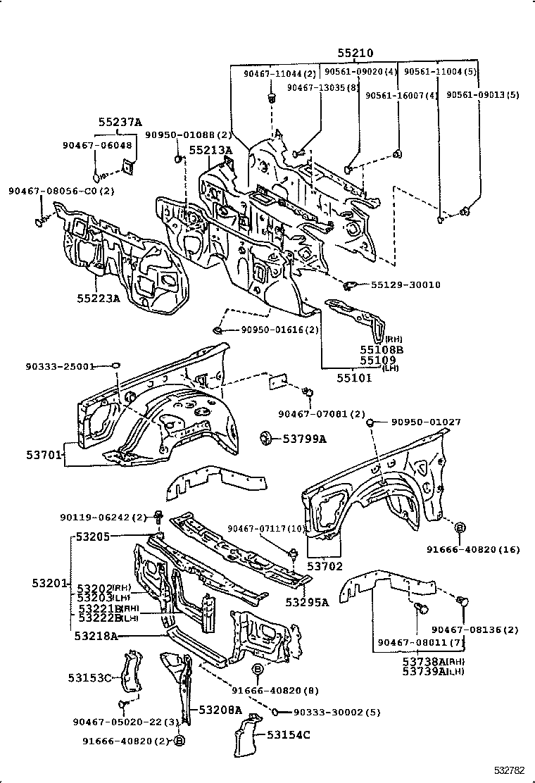 53701-30790 APRON SUB-ASSY, FRONT FENDER, RH product image