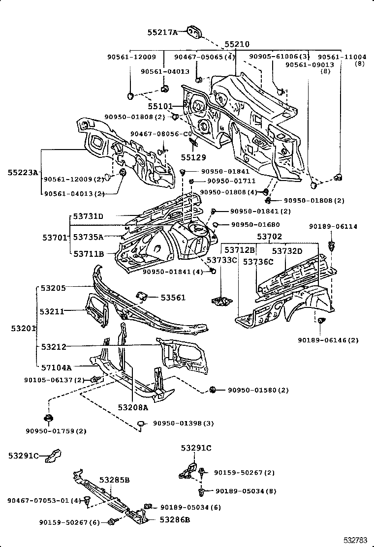 53701-30790 APRON SUB-ASSY, FRONT FENDER, RH product image