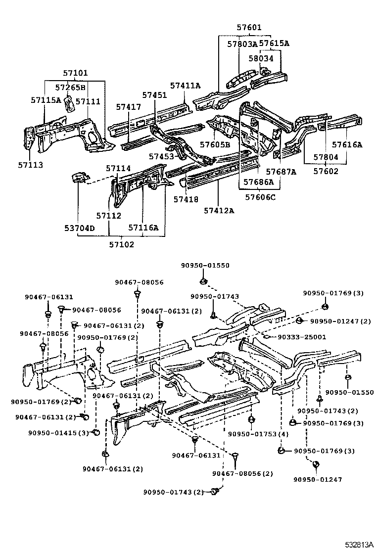 57602-16230 MEMBER SUB-ASSY, REAR FLOOR SIDE, LH product image