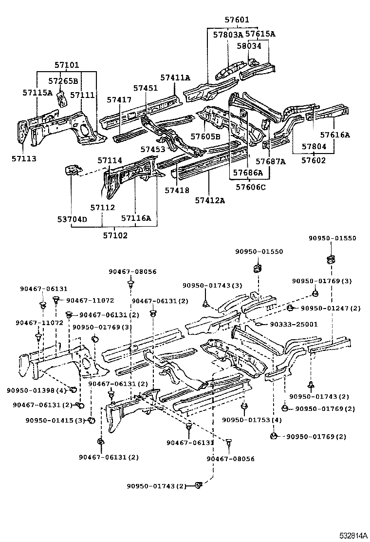 57602-16210 MEMBER SUB-ASSY, REAR FLOOR SIDE, LH product image