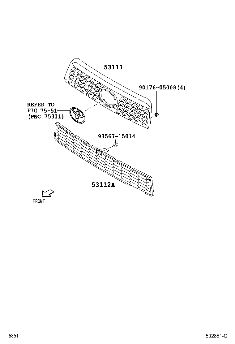 Toyota 53111-B4050 GRILLE, RADIATOR