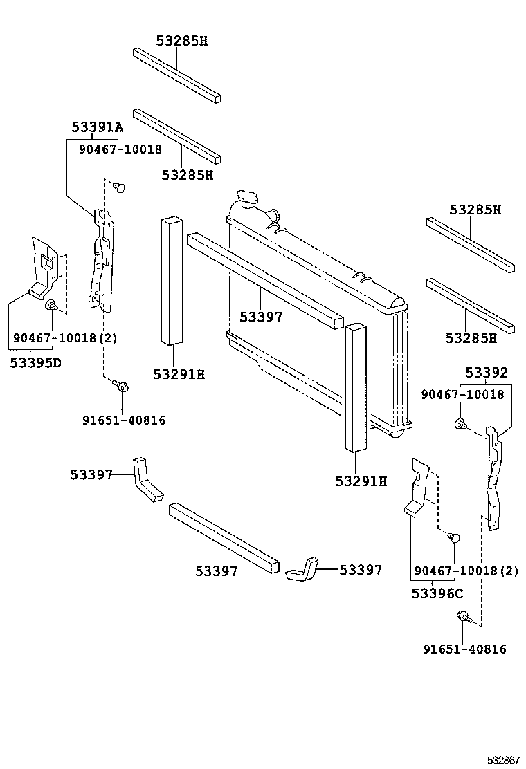 53392-28010 BRACKET, RADIATOR SEAL, LH product image