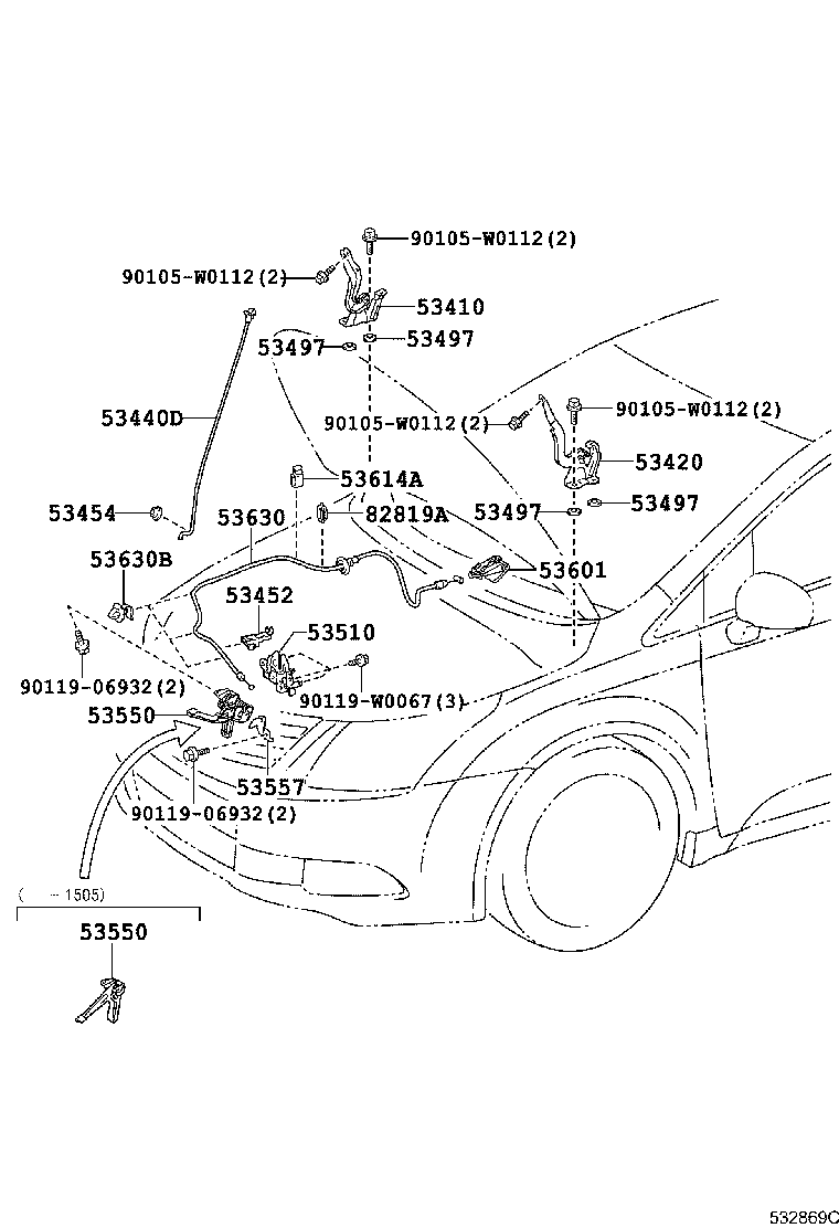 53550-05010 HOOK ASSY, HOOD AUXILIARY CATCH product image