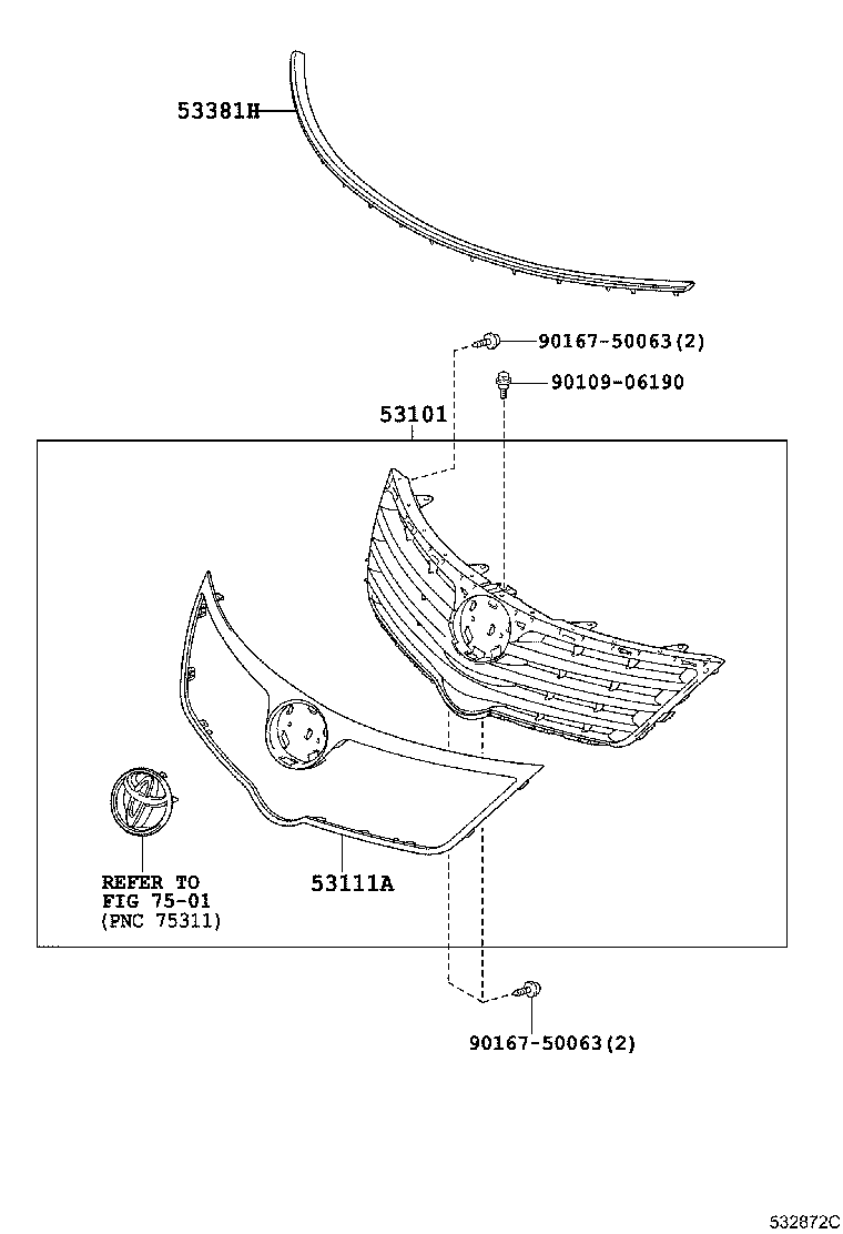 53111-05080-B0 GRILLE, RADIATOR product image