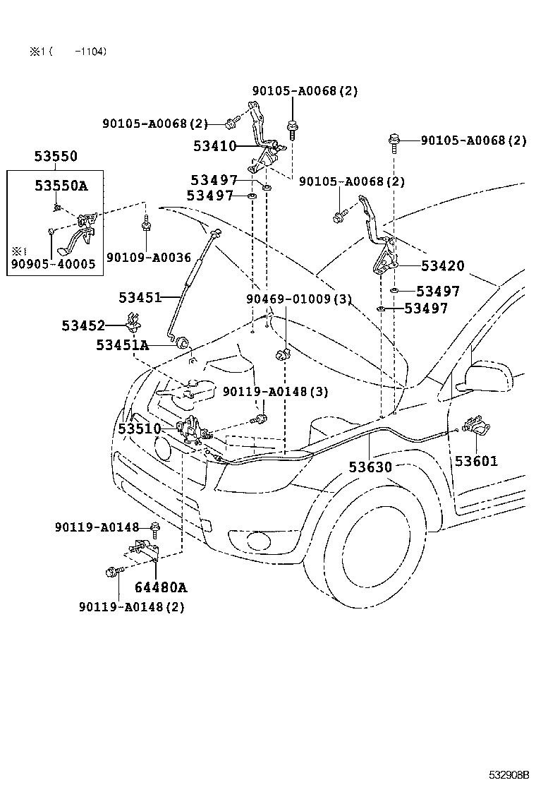 Toyota 53601-02020-E3 LEVER SUB-ASSY, HOOD LOCK CONTROL