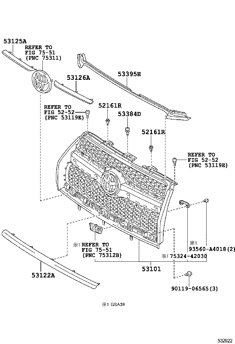 53395-0R010 SEAL, HOOD TO RADIATOR GRILLE product image