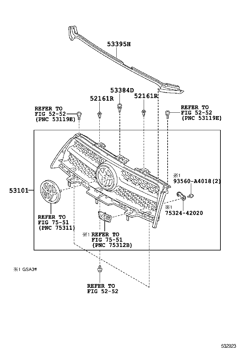 53395-0R010 SEAL, HOOD TO RADIATOR GRILLE product image