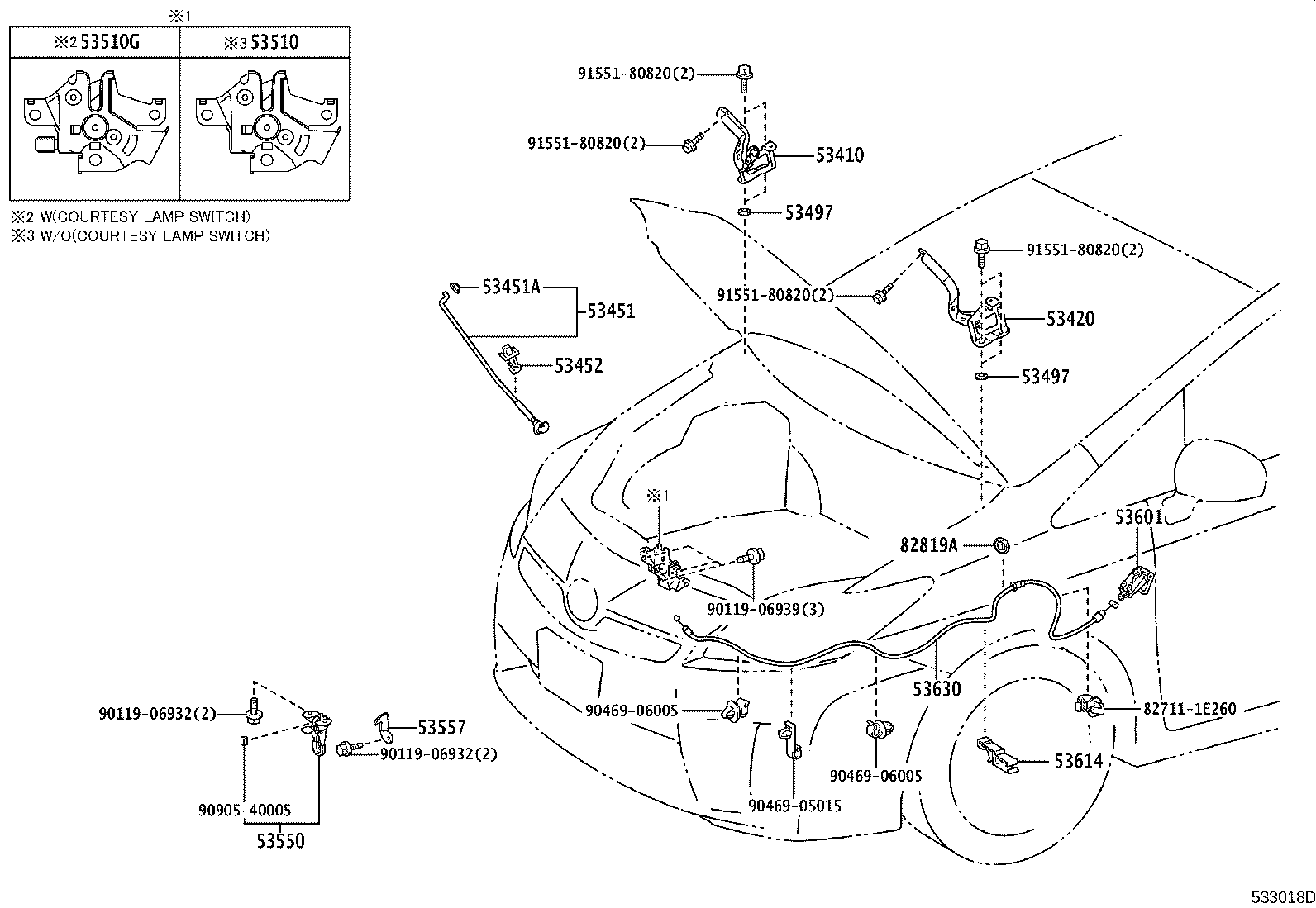 Toyota 53630-47040 CABLE ASSY, HOOD LOCK CONTROL
