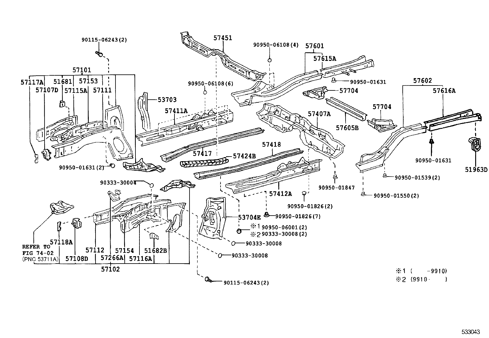 57101-12909 MEMBER SUB-ASSY, FRONT SIDE, RH product image